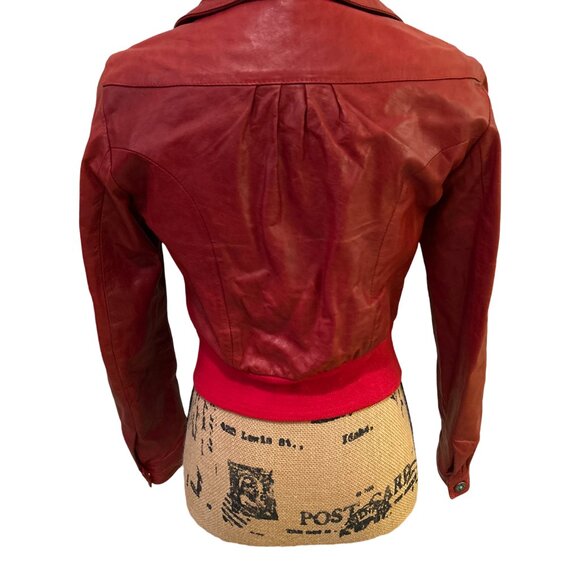 EXTO Made In Italy Red Leather Women' Bomber Jacket SZ Xsmall Vera Pelle Leather - Picture 3 of 9